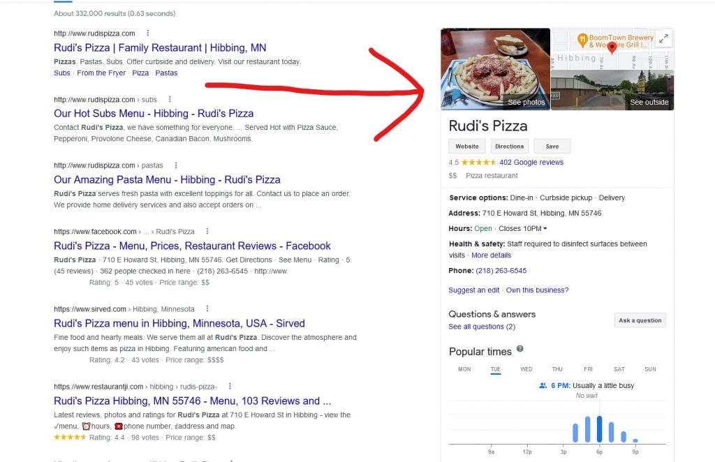 Google My Business - what it looks like in the search results